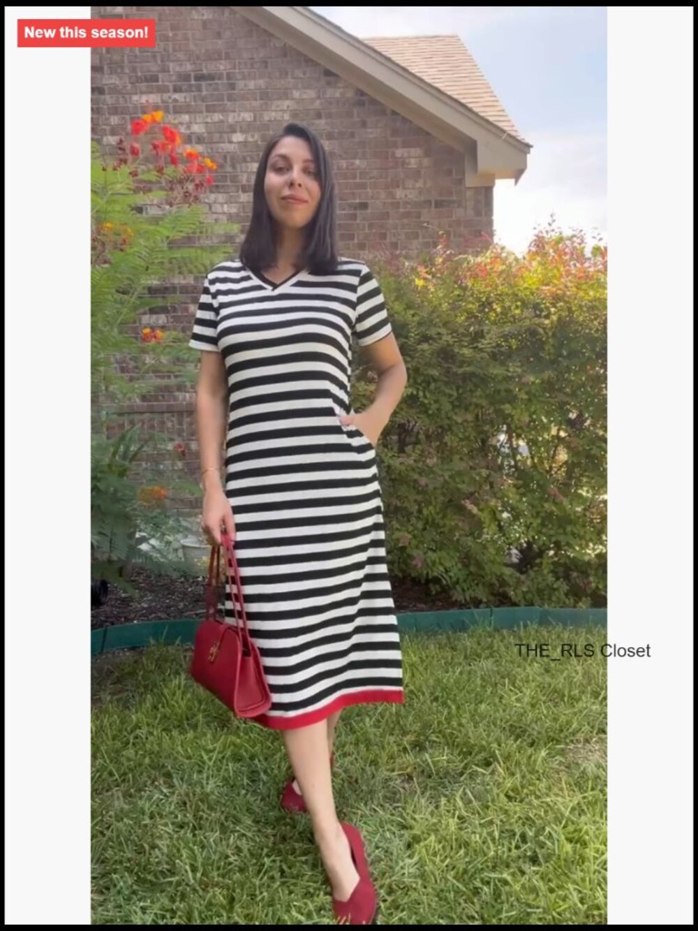 Short Sleeve Maxi Dress with Side Split and Striped Design - Picture 7 of 7